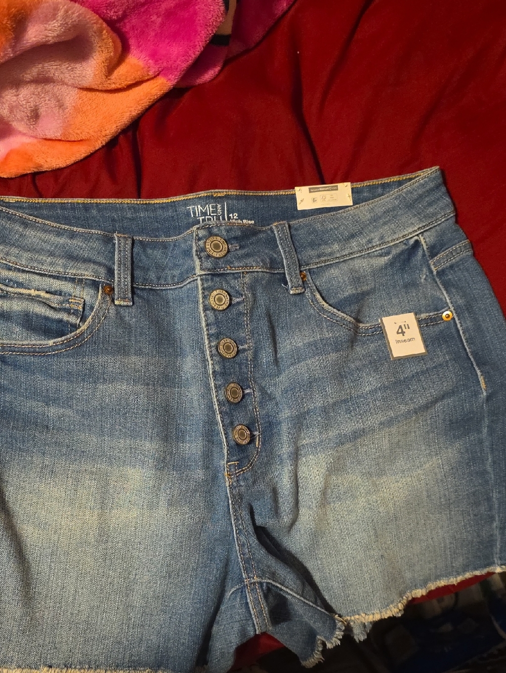 Time and Tru Light Blue High-Rise Button-Front Denim Shorts